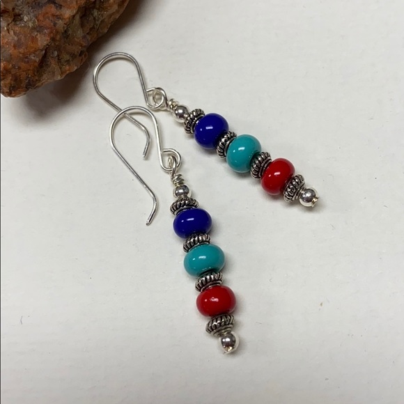 NWOT Sterling ear wires red blue turquoise colors - Picture 2 of 5